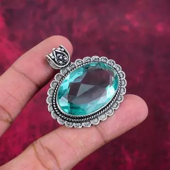 Подвеска Aqua Apatite, кулон из стерлингового серебра 925 пробы, ювелирные изделия ручной работы с драгоценными камнями, подарки для жены, абсолютно новый кулон 1.77 Inches синий