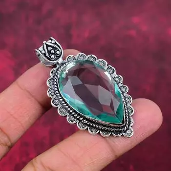 Подвеска Aqua Apatite, кулон из стерлингового серебра 925 пробы, ювелирные изделия ручной работы с драгоценными камнями, подарки для жены, абсолютно новый кулон 2.20 Inches зелёный