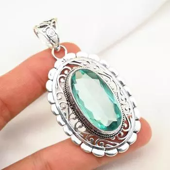 Подвеска Aqua Apatite, кулон из стерлингового серебра 925 пробы, ювелирные изделия ручной работы с драгоценными камнями, подарки для жены, абсолютно новый кулон 2.67 Inches синий