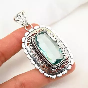 Подвеска Aqua Apatite, кулон из стерлингового серебра 925 пробы, ювелирные изделия ручной работы с драгоценными камнями, подарки для жены, абсолютно новый кулон 2.67 Inches синий