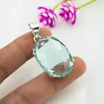 Подвеска Aqua Apatite, кулон из стерлингового серебра 925 пробы, ювелирные изделия ручной работы с драгоценными камнями, подарки для жены, абсолютно новый кулон 1.73 Inches зелёный