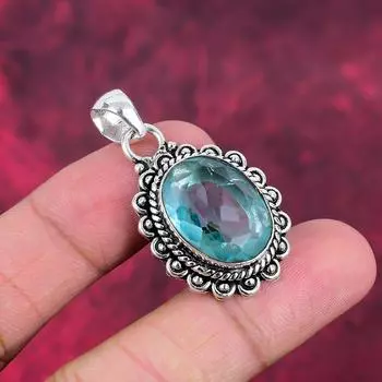 Подвеска Aqua Apatite, ювелирные изделия из чистого серебра 925 пробы с драгоценными камнями, подвеска ручной работы, подарок на свадьбу 1.65 Inches синий