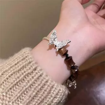Подвеска-бабочка, браслет из бамбукового соединения с бусинами для женщин и девочек, изысканный регулируемый браслет, ювелирные изделия, аксессуары, подарки