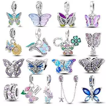 Подвеска-бабочка из стерлингового серебра 925 пробы, бусина, подходит для оригинального нового браслета, ювелирные изделия своими руками белый