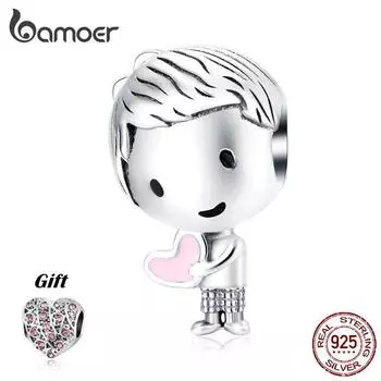 Подвеска Bamoer Boy для оригинального браслета из натурального стерлингового серебра 925 пробы, металлические бусины, подарки на день Святого Валентина girl & gift