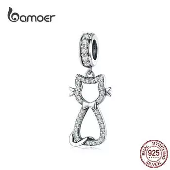 Подвеска BAMOER Cat Kitty из стерлингового серебра 925 пробы с прозрачным цирконием Уоттинга для домашних животных SCC1162