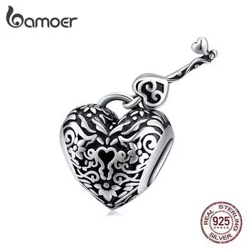 Подвеска Bamoer Heart Lock и Key для оригинального браслета из стерлингового серебра 925 пробы в винтажном стиле 925 silver