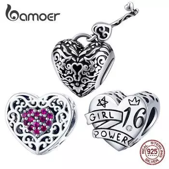 Подвеска BAMOER Heart Lock и Key Girl Power для оригинального браслета, подвеска из стерлингового серебра 925 пробы A