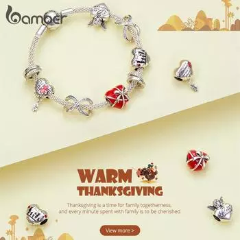 Подвеска Bamoer из натурального серебра 925 пробы, теплая серия на День благодарения, подвеска из оксидированного серебра для оригинального люксового бренда, подарок на фестиваль женских украшений B