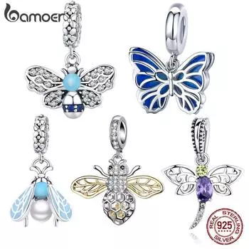 Подвеска BAMOER из стерлингового серебра 925 пробы с изображением насекомых, подвеска в виде бабочки и пчелы, подходит для браслета, оригинальный брендовый дизайн C