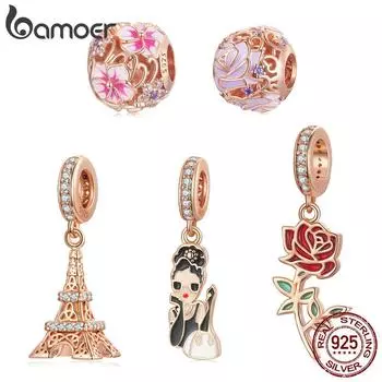 Подвеска BAMOER из стерлингового серебра 925 пробы с Эйфелевой башней подходит для браслета «сделай сам» и ювелирных изделий, подвески в виде божьей коровки из розового золота B