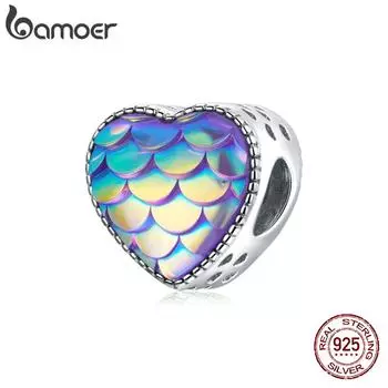 Подвеска BAMOER из стерлингового серебра 925 пробы с яркими чешуйчатыми бусинами в форме сердца, подходит для оригинального браслета диаметром 3 мм 925 silver