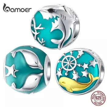 Подвеска BAMOER Кит Дельфин Акула Стерлингового Серебра 925 пробы подходит для оригинального браслета Оригинальный дизайн ювелирных изделий A
