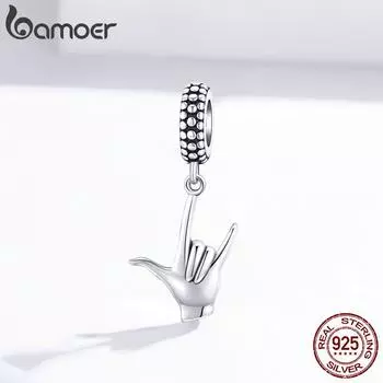 Подвеска Bamoer Rock Sign of the Horns из настоящего стерлингового серебра 925 пробы подходит для оригинального браслета Pendant