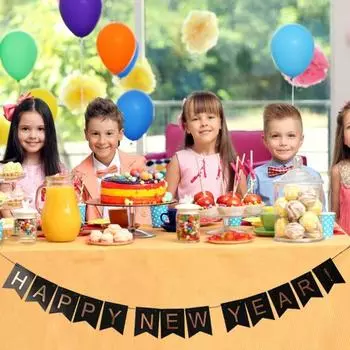 Подвеска-баннер с счастливым годом, черная золотая буква, флаг, бумажный баннер, подвесной орнамент, сделай сам, праздничная вечеринка, макет сцены 2024 года, украшение дома золотистый