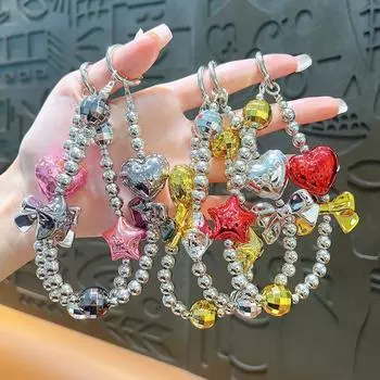 Подвеска-бант из серебра с бусинами, брелок для телефона, украшение, аксессуары, подарочная сумка для наушников, подвеска