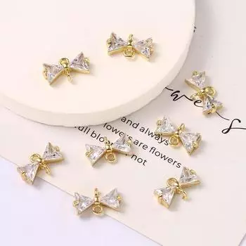 Подвеска-бант с инкрустацией цирконами, серьги ручной работы, ожерелье, подвеска, ювелирные аксессуары, аксессуары-бабочки с двойным кольцом. 7 * 13mm 5mm stone