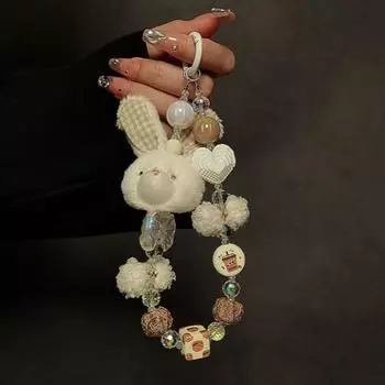 Подвеска-бантик ручной работы с бусинами, анти-потеря телефона, шнурок-талисман, милый кролик, кукла, телефонная цепочка для женщин белый