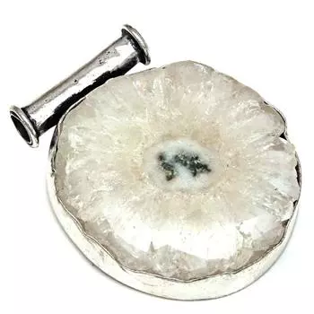 Подвеска Белый солнечный друзовый драгоценный камень Подарок на День матери Серебряное ювелирное изделие 1,75