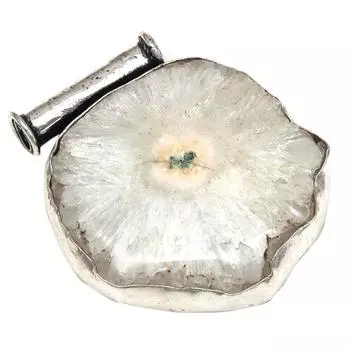 Подвеска Белый солнечный друзовый драгоценный камень Подарок на День матери Серебряное ювелирное изделие 1,75