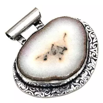 Подвеска Белый Солнечный Друзовый Драгоценный Камень Подарок Для Нее Серебряные Украшения 1.5