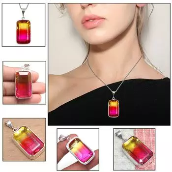 Подвеска Био Турмалин Кварц Драгоценный Камень Подарок на День Святого Валентина Серебряное Украшение 2