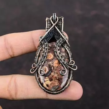 Подвеска Birds Eye Jasper, подвеска из медной проволоки, обернутая вручную, в этническом стиле, подвеска из драгоценных камней, обернутая медной проволокой, подарок на помолвку