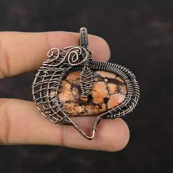 Подвеска Birds Eye Jasper, подвеска из медной проволоки, стильное ювелирное изделие ручной работы, подвеска из натурального драгоценного камня, ювелирное изделие из медной проволоки, подарок для него