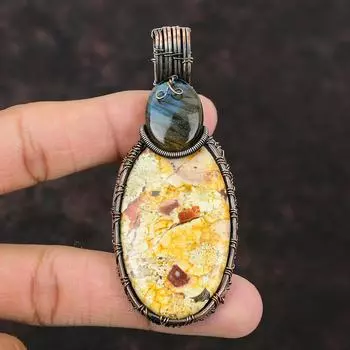 Подвеска Birds Eye Jasper, подвеска из медной проволоки, подвеска ручной работы из лабрадорита, красивое медное ювелирное изделие, подарок на годовщину, подвеска из драгоценного камня