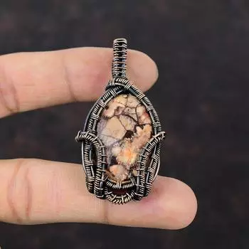 Подвеска Birds Eye Jasper, подвеска из медной проволоки с драгоценным камнем, изящная подвеска, медные украшения, подвеска ручной работы, ювелирные изделия с проволокой для подарка