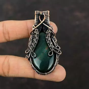 Подвеска Bloodstone, подвеска из медной проволоки, ручная работа, подвеска Boho Hippie, драгоценный камень, медные украшения, подарок на годовщину, украшения из проволоки