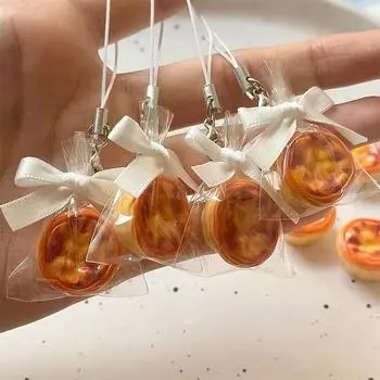 Подвеска-брелок для мобильного телефона в виде яичного тарта с бантом, украшение на сумку, цепочка для телефона, чехол для мобильного телефона, подвесная веревка, шнурок для телефона, ювелирные изделия