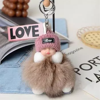 Подвеска-брелок для спящей куклы с шариком из волос, плюшевые аксессуары, пряжка для сумки для ключей от машины