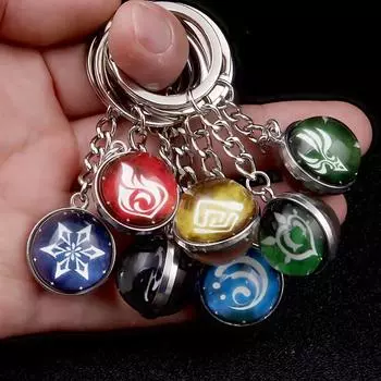 Подвеска-брелок с подсветкой Genshin Impact, элемент «Глаз Бога», двухсторонний стеклянный шар, металлический брелок, подвески Fire