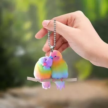 Подвеска-брелок в виде пары птиц, разноцветные неразлучники, подвеска для автомобиля, легкое крепление