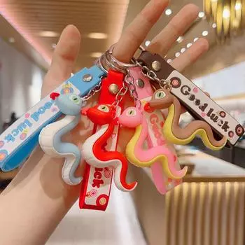 Подвеска-брелок в виде змеи на удачу, подарок на год, ювелирные изделия, мультяшный рюкзак, автомобильные ключи, украшение, китайская кукла-змея, подвесное украшение красный