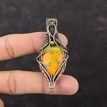 Подвеска Bumble Bee Jasper, обернутая медной проволокой, дизайнерская подвеска, подвеска из меди ручной работы, высококачественные драгоценные камни, подарок для матери