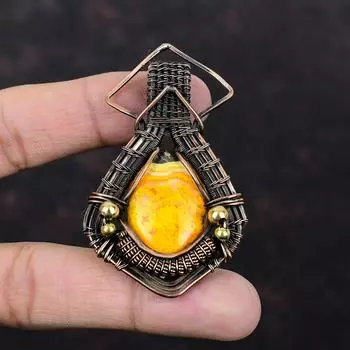 Подвеска Bumble Bee Jasper, подвеска из медной проволоки с драгоценным камнем, медное ювелирное изделие, подвеска ручной работы, красивое ювелирное изделие с проволочной обмоткой, подарок на годовщину
