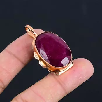 Подвеска-цепочка ручной работы с рубиновым драгоценным камнем и медью, созданная в лаборатории для нее 1.81 Inches красный