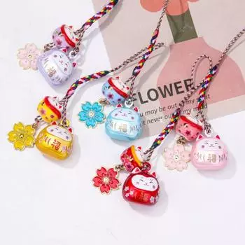 Подвеска Cherry Blossom Lucky Cat, фантастический ремешок для телефона, уникальный брелок Maneki Neko для женщин чёрный