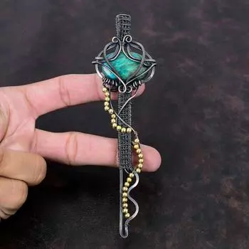 Подвеска Chrysocolla, подвеска из медной проволоки, обернутая в обертку, настоящий драгоценный камень, подвеска-ключ, подвеска ручной работы, обернутая в обертку из медной проволоки, подарок на годовщину