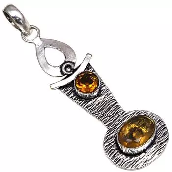 Подвеска Цитрин Кварц Драгоценный Камень Подарок Для Нее Серебряные Украшения 3