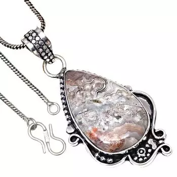 Подвеска Crazy Lace Agate Gemstone Handmade Valentine Day Silver Jewelry 2