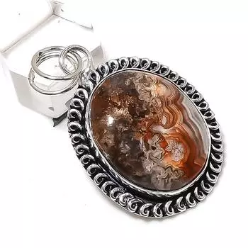 Подвеска Crazy Lace Agate Gemstone из стерлингового серебра 925 пробы 2,01 дюйма A1w22