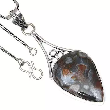 Подвеска Crazy Lace Agate Gemstone Подарок на День святого Валентина Серебряное украшение 2.75