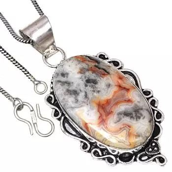 Подвеска Crazy Lace Agate Gemstone Valentine Day Ethnic Silver Jewelry 2