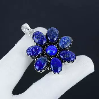 Подвеска-цветок из натурального лазурита из серебра 925 пробы - грушевидный дизайн ручной работы, повседневная бижутерия, подарок на День матери 2.36 синий