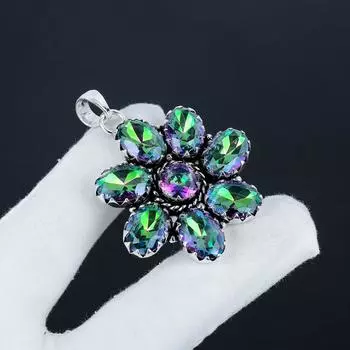 Подвеска-цветок из натурального лазурита из серебра 925 пробы - грушевидный дизайн ручной работы, повседневная бижутерия, подарок на День матери 2.36 зелёный