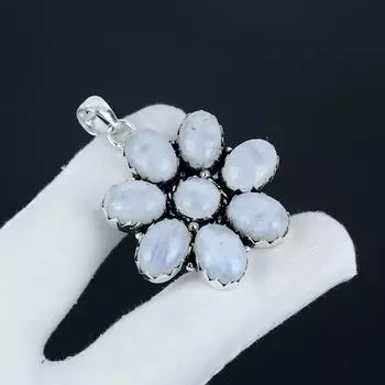 Подвеска-цветок из натурального радужного лунного камня из стерлингового серебра 925 пробы - дизайн груши ручной работы, повседневная одежда, украшения для вечеринок, подарок 2.36 белый