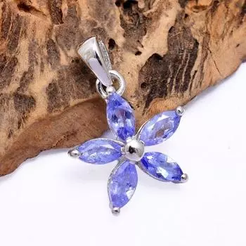 Подвеска «Цветок из натурального танзанита» ~ Подвеска ручной работы из тонкого танзанита класса ААА+